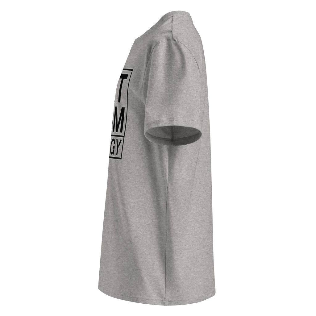 Heather-Grau Kurzarm-T-Shirt, seitlicher Blick mit Teil der „CAT MOM ENERGY“-Grafik