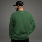 Grünes Unisex-Sweatshirt aus Bio-Baumwolle mit Rücken-Logo, Rundhals, lange Ärmel