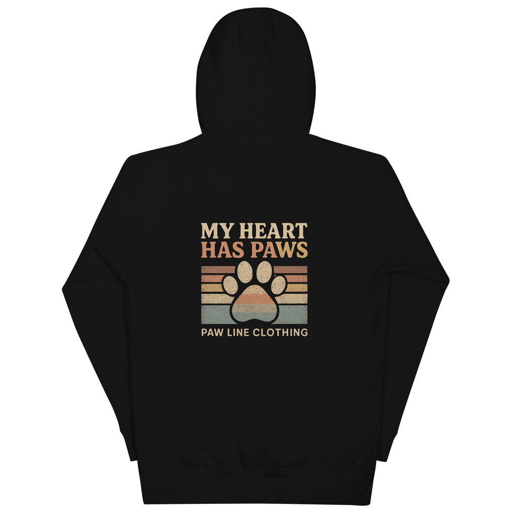 Schwarzer Hoodie mit Kapuze und Rückenprint „My Heart Has Paws“