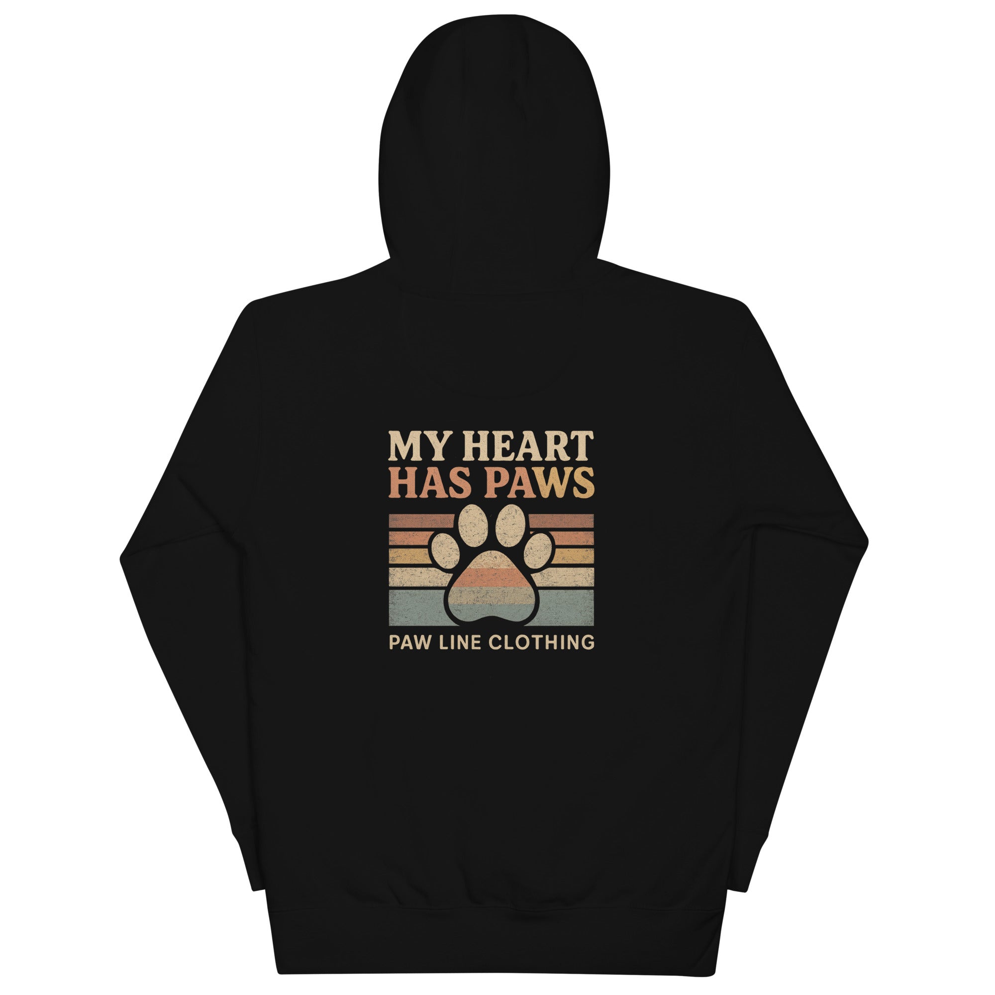 Schwarzer Hoodie mit Kapuze und Rückenprint „My Heart Has Paws“