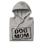 Unisex Hoodie in Dunkelgrau mit Kapuze und „DOG MOM“-Motiv auf der Brust