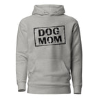 Unisex Hoodie in Carbon Grau mit „DOG MOM“-Motiv auf der Brust und Kängurutasche