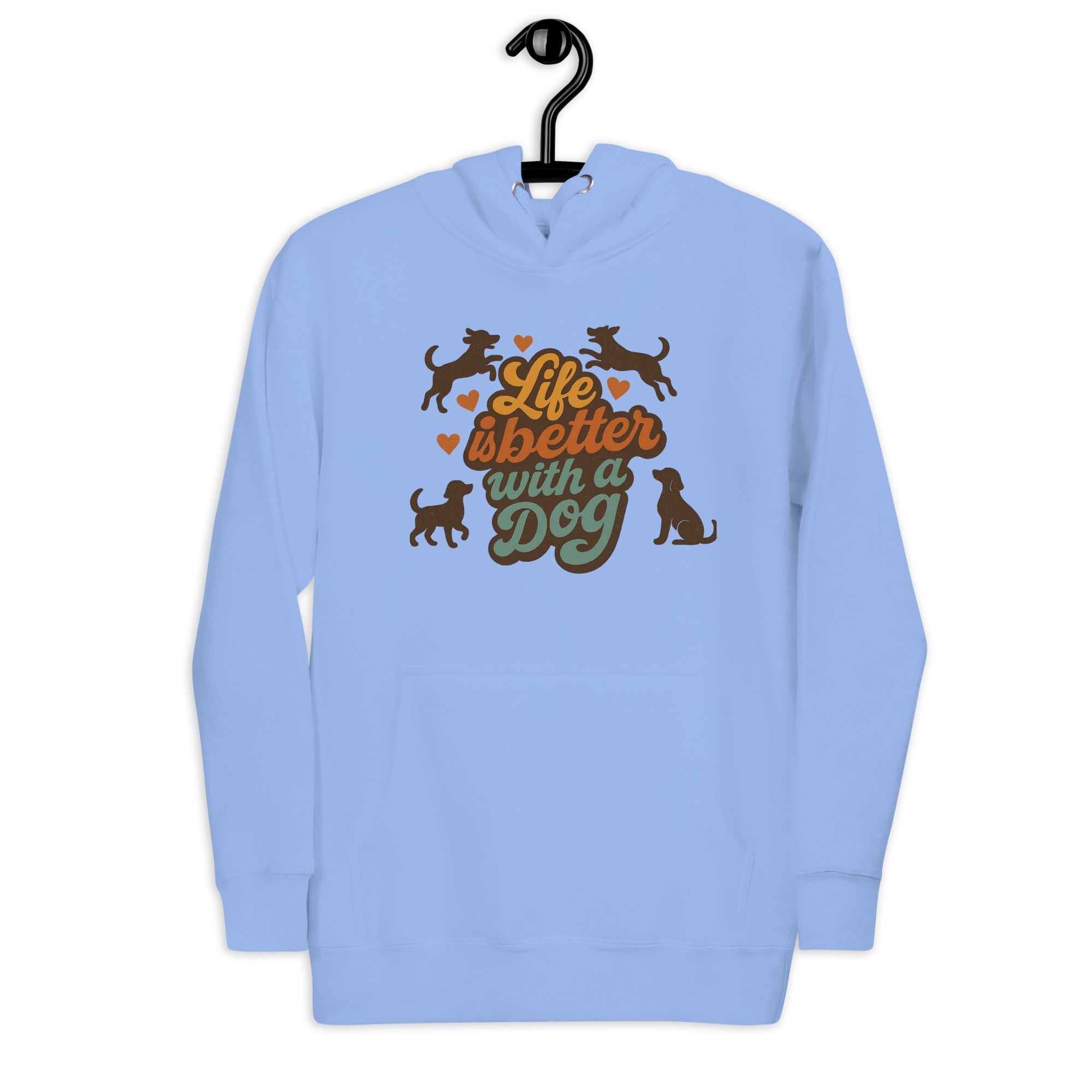 Blauer Hoodie mit Kapuze, Frontprint mit Hunden und Herzmotiv