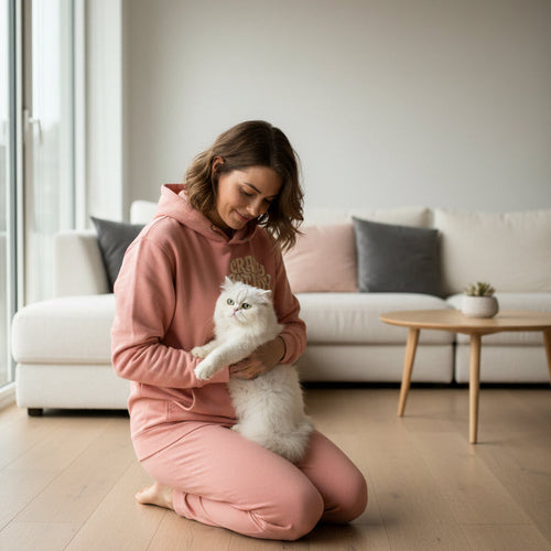 Rosa Hoodie mit Katzenmotiv, Kapuze und Kängurutasche