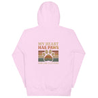 Hundeeltern-Hoodie rosa mit Frontmotiv „MY HEART HAS PAWS“ und Pfotenprint