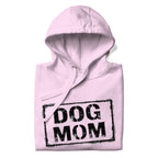 Unisex Hoodie in Hellrosa mit Kapuze und „DOG MOM“-Motiv auf der Brust