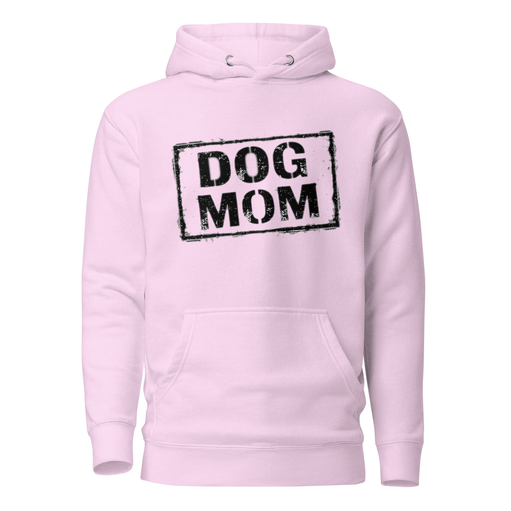 Unisex Hoodie in Lavendel mit „DOG MOM“-Motiv auf der Brust und Kängurutasche