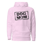 Unisex Hoodie in Lavendel mit „DOG MOM“-Motiv auf der Brust und Kängurutasche