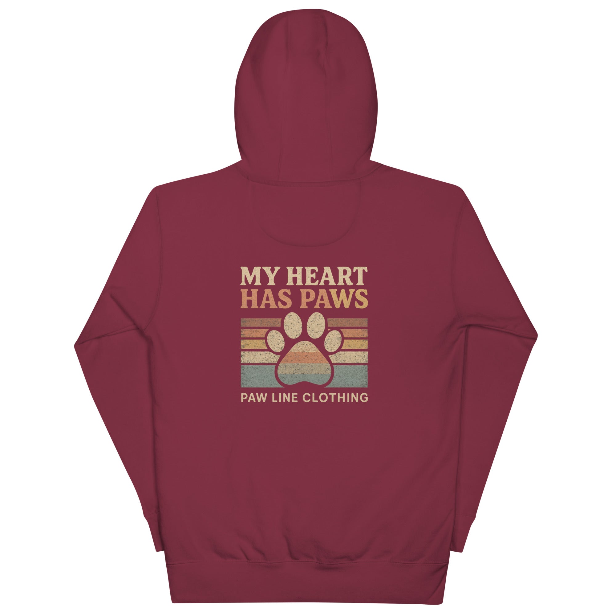 Bordeauxroter Hoodie mit Kapuze und Rückenprint „My Heart Has Paws“