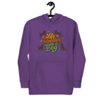 Lila Hunde-Hoodie mit Kapuze und Kängurutasche, mit buntem Tier- und Schriftmotiv