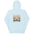Hundeeltern-Hoodie hellblau mit Frontmotiv „MY HEART HAS PAWS“ und Pfotenprint