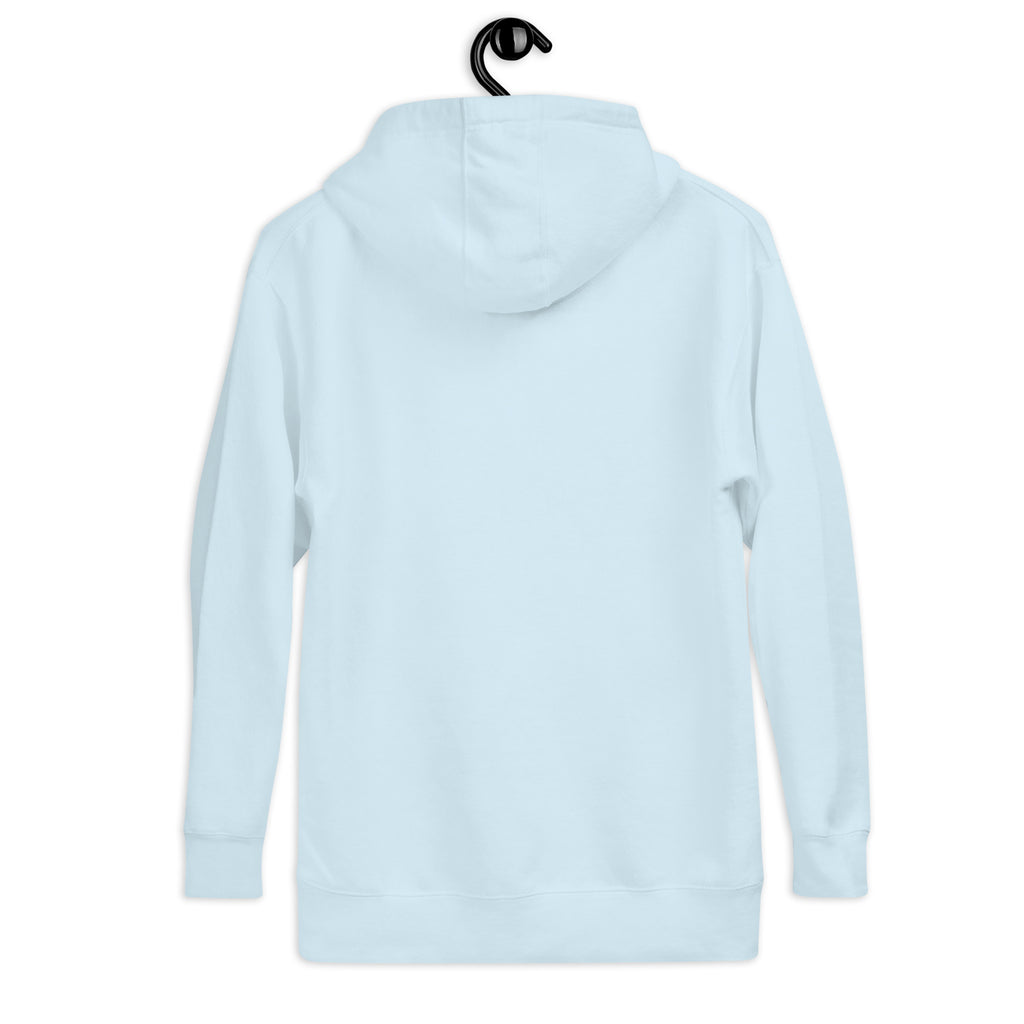 Hellblauer Hoodie mit Kapuze und Kordelzug, Rückansicht