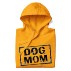 Unisex Hoodie in Team Gold mit Kapuze und „DOG MOM“-Motiv auf der Brust