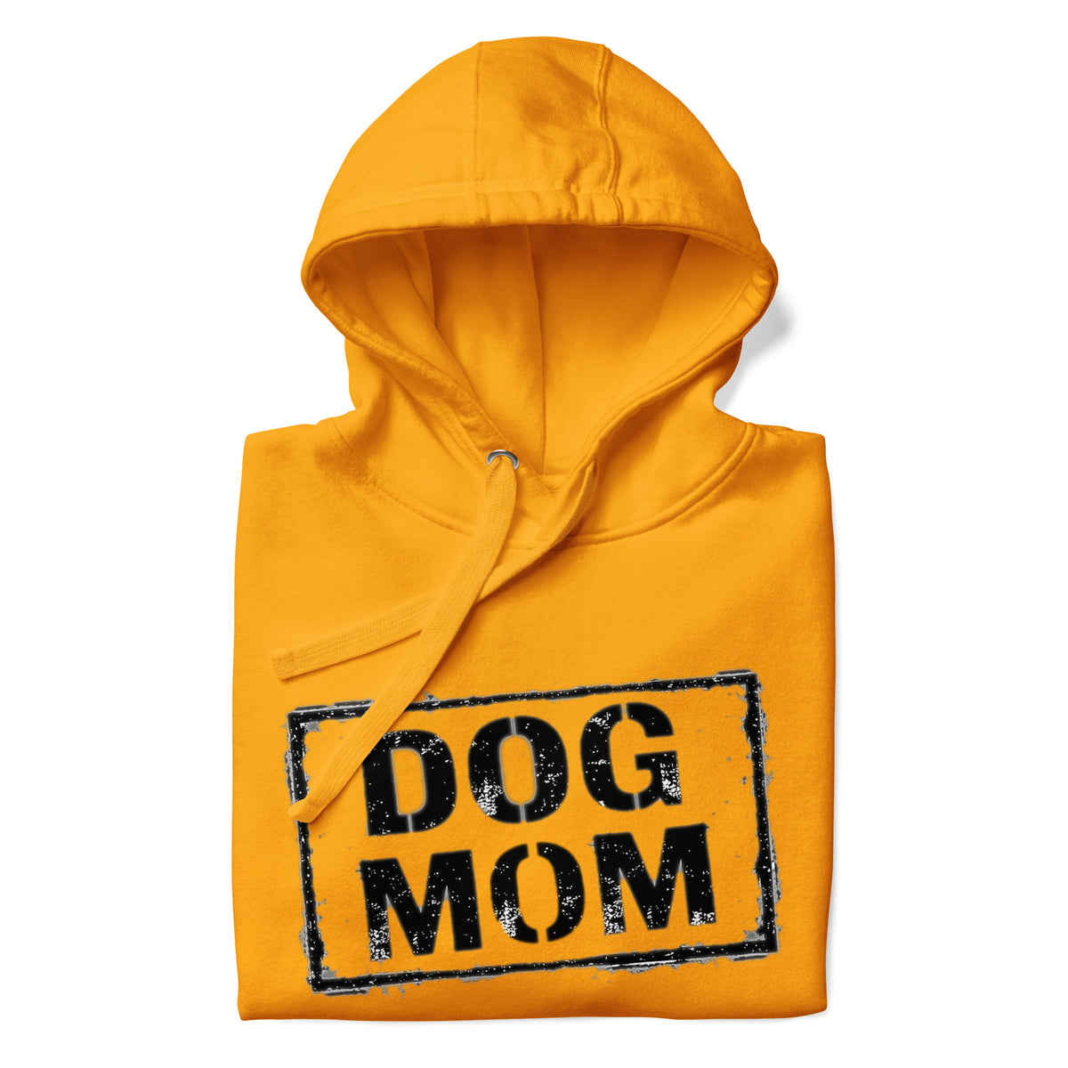 Unisex Hoodie in Team Gold mit Kapuze und „DOG MOM“-Motiv auf der Brust