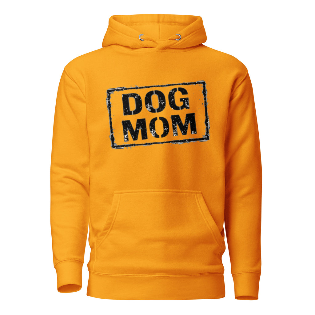 Unisex Hoodie in Team Gold mit „DOG MOM“-Motiv auf der Brust und Kängurutasche