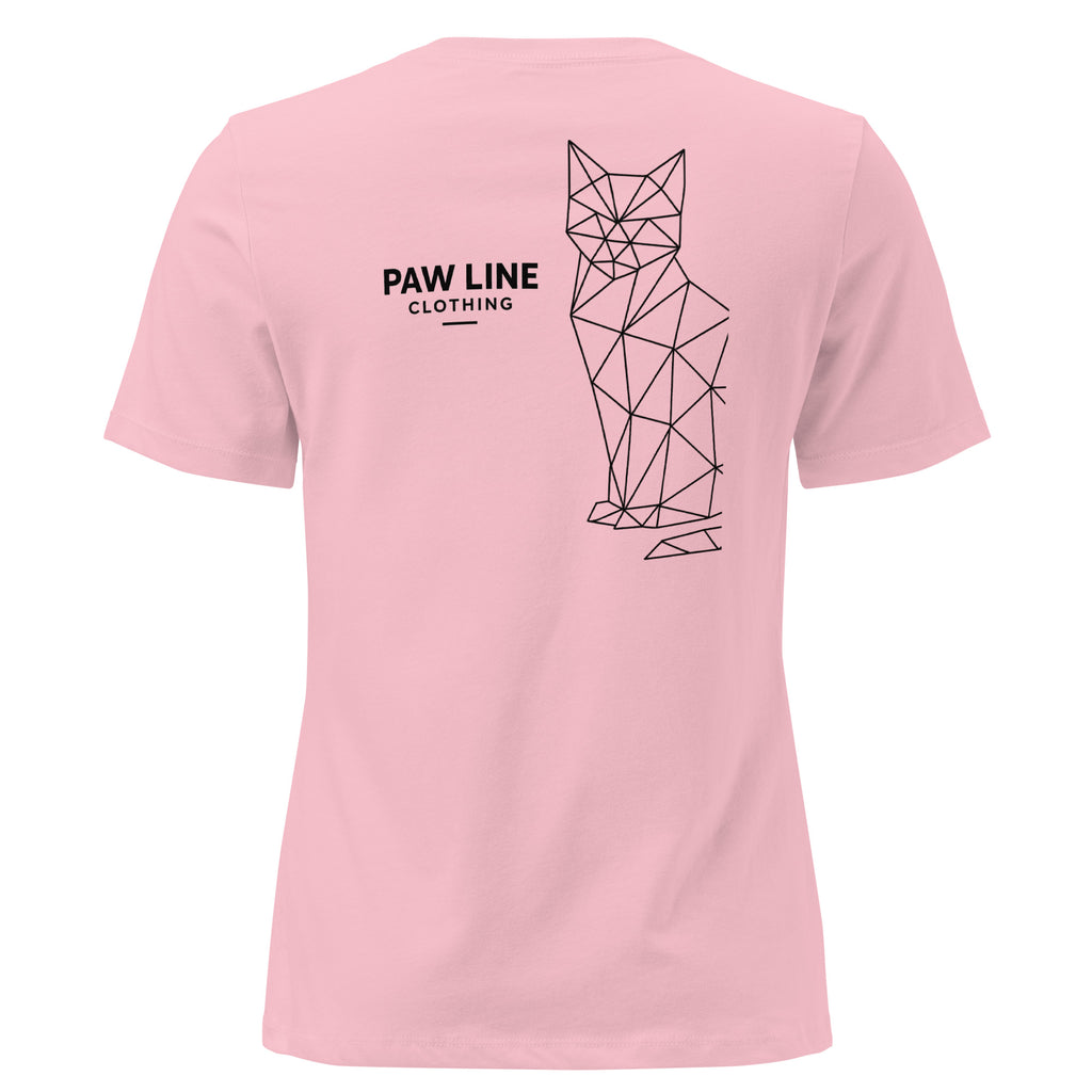 Geometric Cat Damen T-Shirt - Minimalistisches Katzen-Design Lockerer Schnitt | Pawline