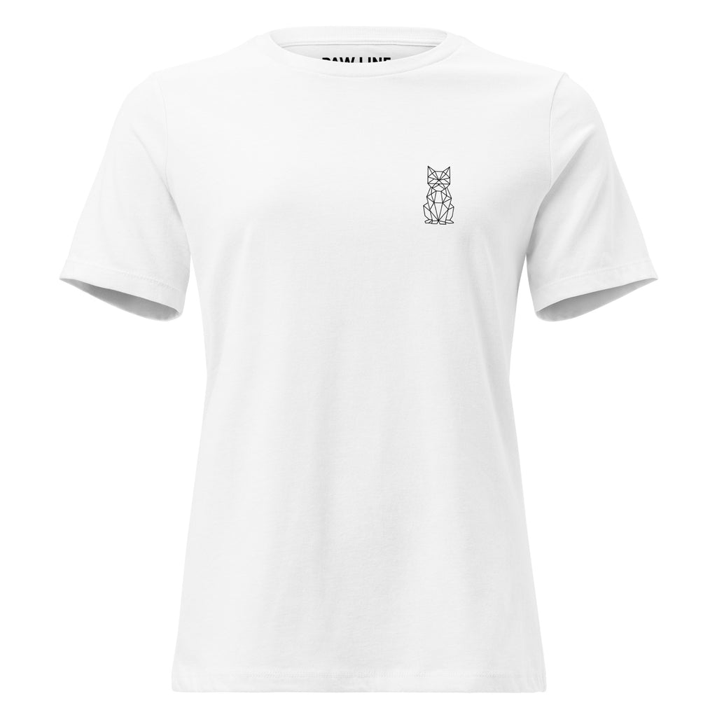 Geometric Cat Damen T-Shirt - Minimalistisches Katzen-Design Lockerer Schnitt | Pawline